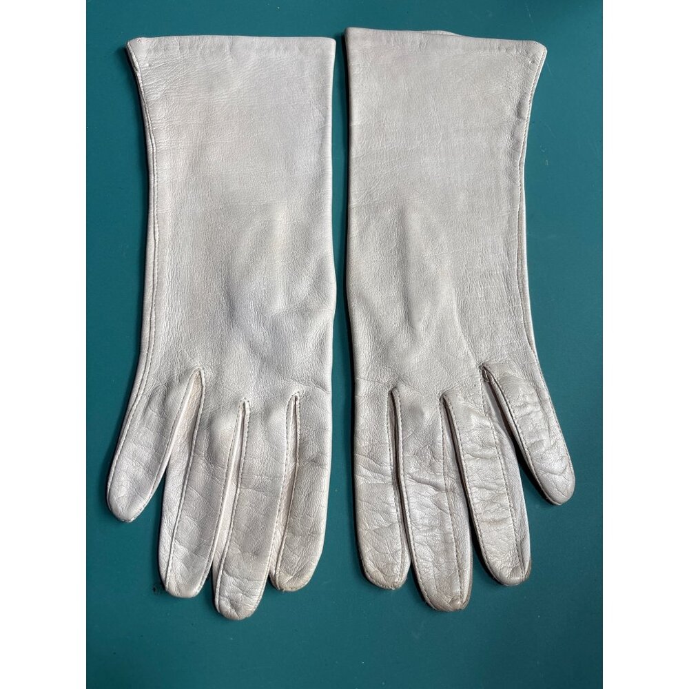 VTG‎ Italian White Womens Leather Gloves Silk Lined Italy